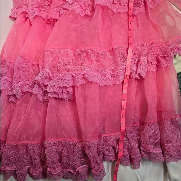 NEW Dolls Kill pink sheer lace kawaii‎ Pretty Imperfect tiered maxi dress gown S - Picture 8 of 10